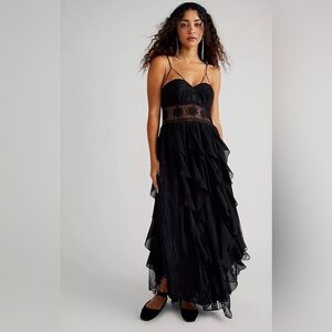 Free people black magic ruffled maxi dress in black